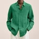 thumbnail image 2 of Designer Spring Summer Men's Casual Cotton Linen Solid Color Long Sleeve Shirts Loose Shirts 2XL, 2 of 5