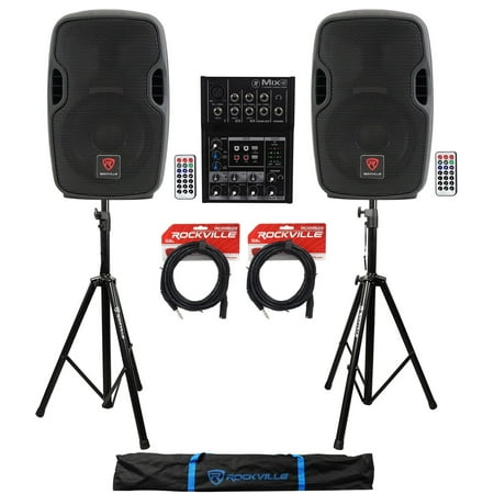 (2) Rockville BPA8 300 Watt 8  Powered Speakers+Mackie Mixer+Stands+Cables+Bag price history on PriceWatchPro