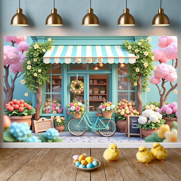 Colorful Floral Flower Display Striped Awning Spring Backdrop Green Vine Wreath Decor Floral Banner for Spring Decoration Garden Party Floral Photography