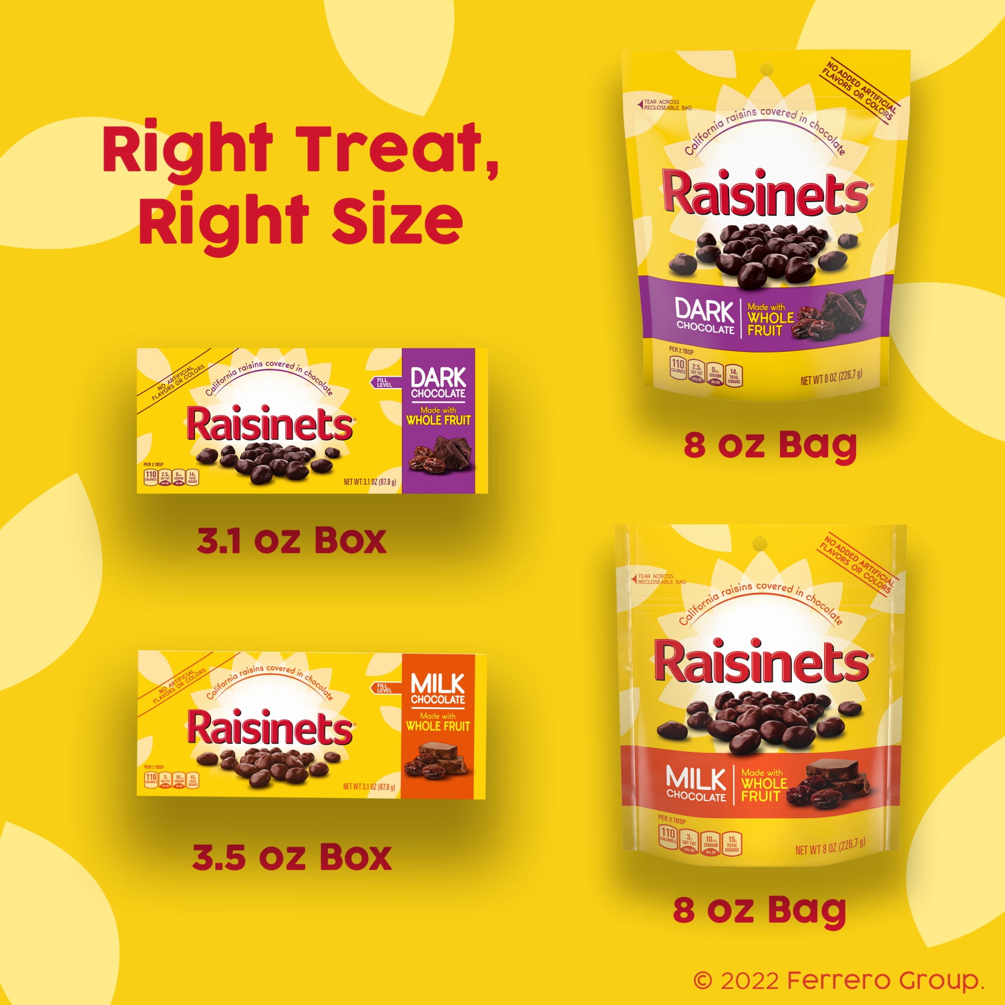 Raisinets, Dark Chocolate Covered California Raisins, Resealable Bag, 8.0 oz