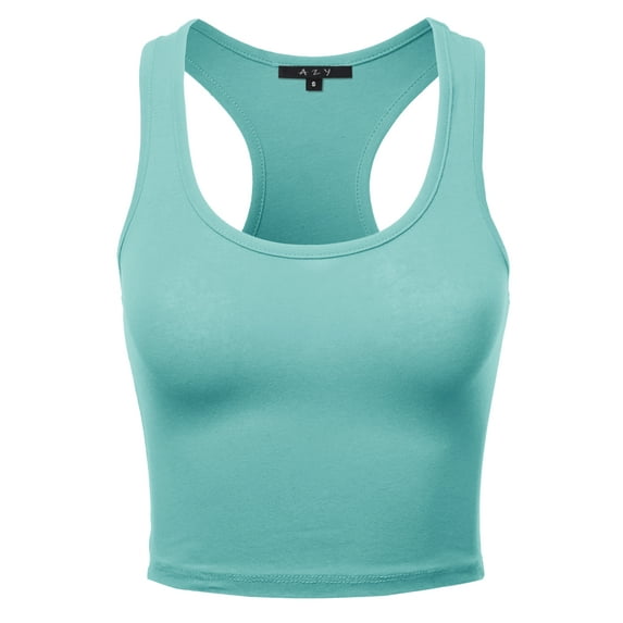 A2Y Women's Basic Cotton Casual Scoop Neck Sleeveless Cropped Racerback Tank Tops Dusty Blue S