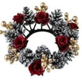 thumbnail image 2 of Christmas Candle Rings Wreath 3 Inch Center Pine Cone Red Berry Artificial Greenery Candle Holder Centerpiece for Holiday Table Mantle Decor, 2 of 6