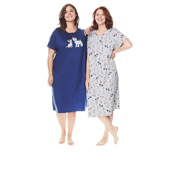Dreams & Co. Women's Plus Size 2-Pack Long Sleepshirts Nightgown