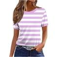 thumbnail image 3 of Xdegoge T Shirts for Women Short Sleeve Crewneck Casual Classic Everyday Look Loose Fit Wide Horizontal Striped Pattern Basic Soft Comfortable Breathable Summer Spring Tops, 3 of 4