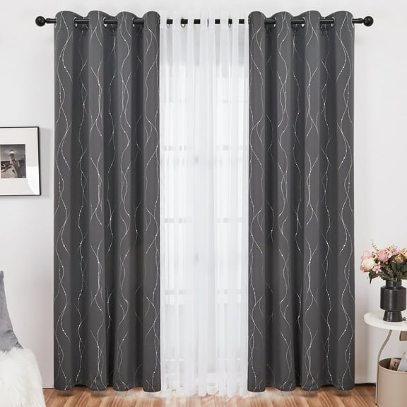 Deconovo 52"x72" Grommet Blackout and Sheer Curtains Set for Bedroom, Dark Gray/White, 4 Pcs, Adult