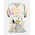 thumbnail image 5 of Camiseta de mujer, uniforme de enfermera, adorable estampado de dibujos animados de Snoopy y Charlie Brown, cuello en V, bolsillo, ropa de trabajo médica, uniforme de enfermera, tops, 5 of 5