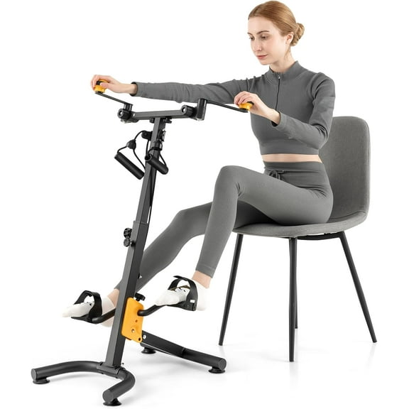 Goplus Foldable Pedal Exerciser for Seniors, Hand Arm Leg Knee Physical Therapy Exercise Bike w/Adjustable Height, Handgrip, Resistance kklfec, Recovery Home Workout Equipment for Elderly