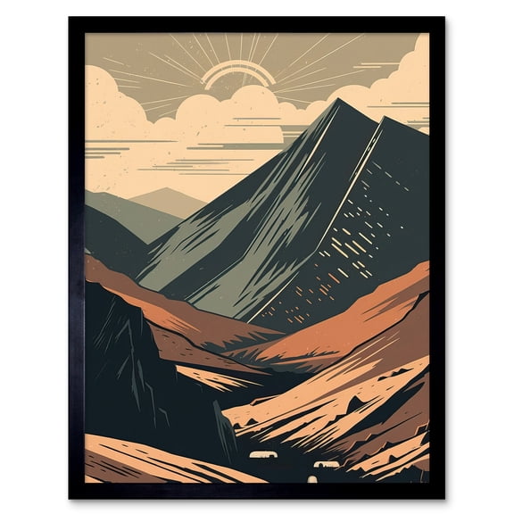 Follow the Trail to the Top Mountain Landscape Art Print Framed Poster Wall Decor 12x16 inch