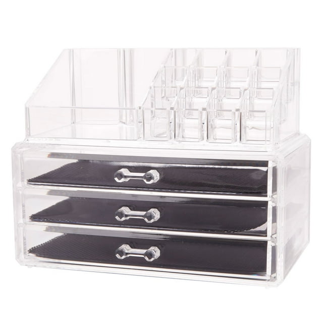 GoDecor 3 Drawers Acrylic Cosmetic Organizer Makeup Case Holder Drawers Jewelry Storage Box Clear Acrylic