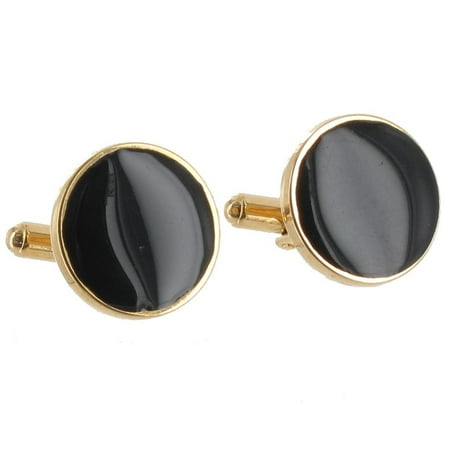Gold Tone Stud Cufflinks - Black Epoxy Gold Tone Classic Mens Cufflinks Gift Boxed Made in the USA