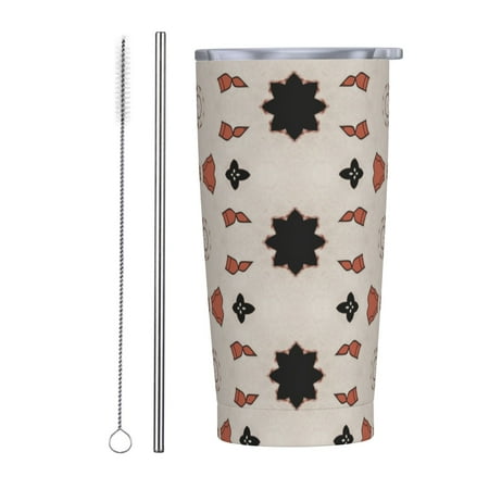 

Retro Abstract Geometry Insulated Stainless Steel Mug Splash-Proof Push-Pull Lid Car Straw Cup - 20 oz