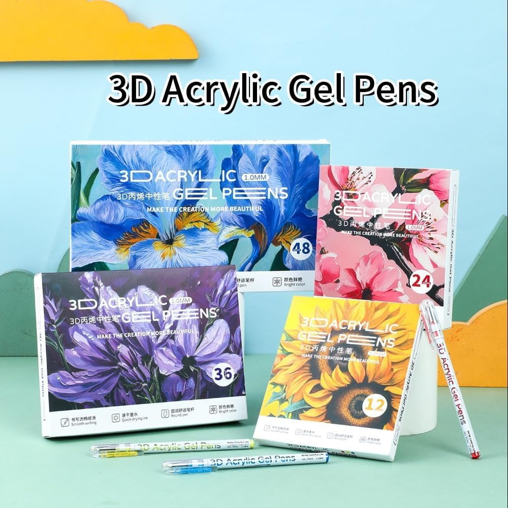 3D Acrylic Pen, 1.0 mm 3D Acrylic Gel Pens Write Colorful Life, 2025 New 3D Acrylic Paint Markers, Acrylic Pens Paint Pens Glitter Gel Pens Stick for Coloring, Writing (12 Colors)