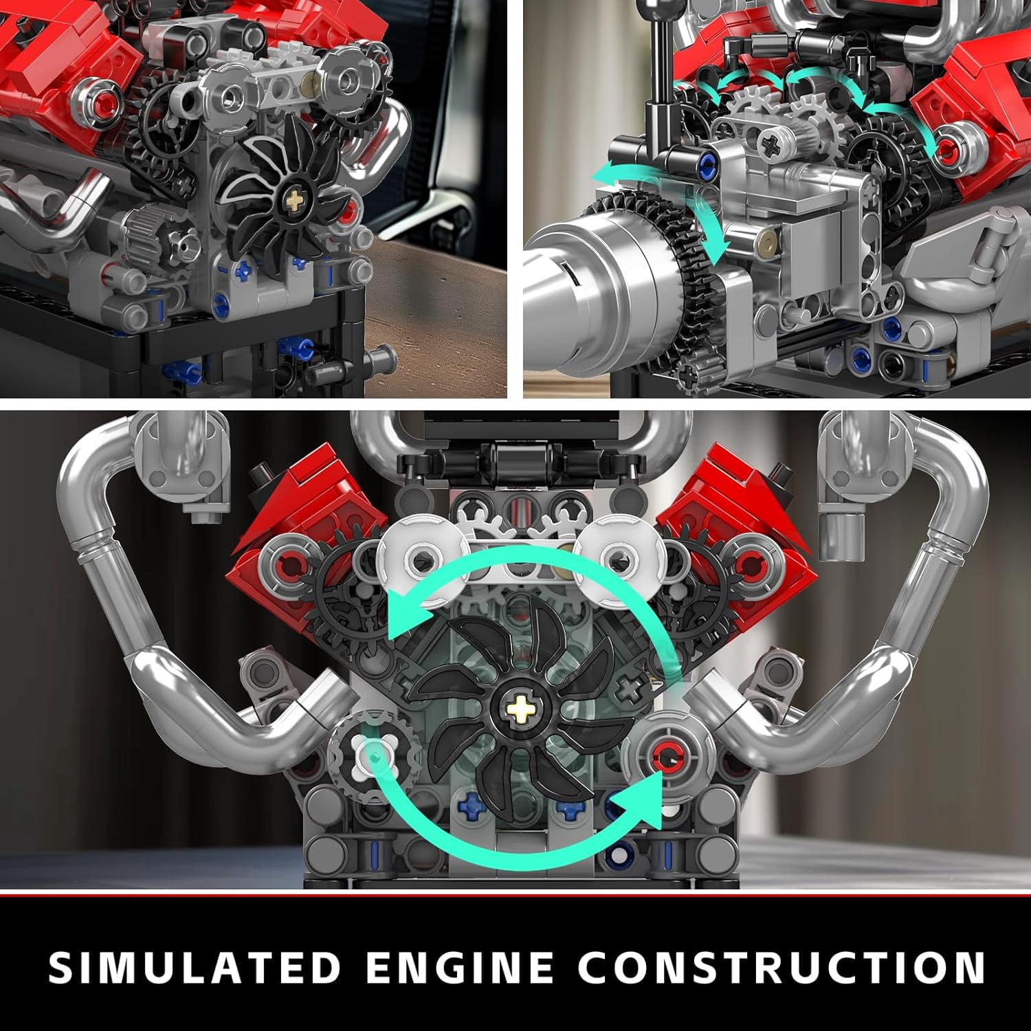 V8 Engine Model That Works - Build Your Own V8 Engine Toy, 8-Cylinder Petrol Car Engine Replica Model Building Kit (750PCS)