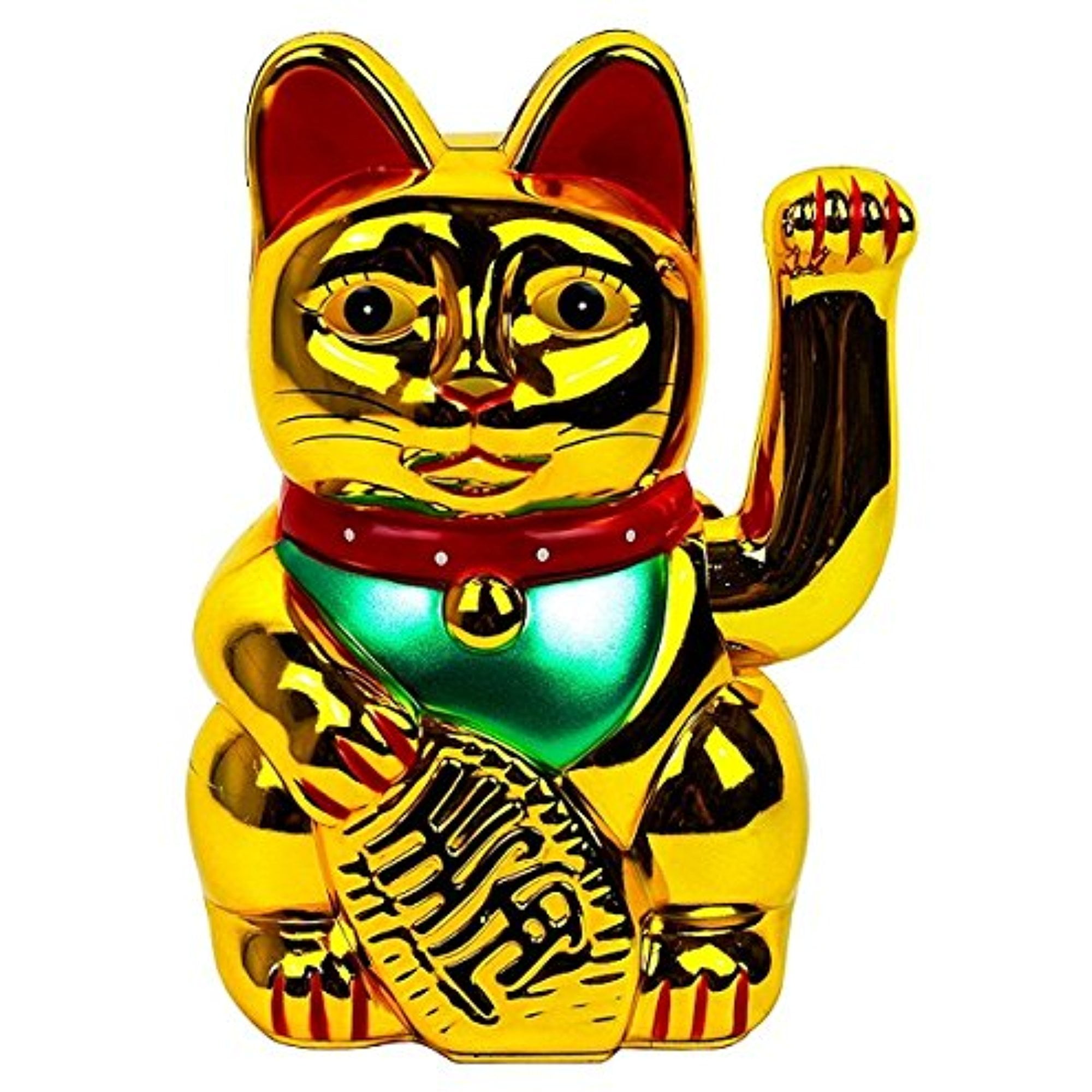 Ceramics Maneki Neko Lucky Beckoning Waving Wealth Gold Cat FengShui 7" 18 cm 