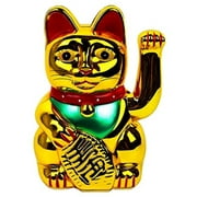 Gold Feng Shui Lucky Cats Lucky Beckoning Waving Wealth Cat Maneki Neko 6" Tall
