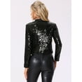 thumbnail image 3 of DARING DIVA Sequin Crop Long Sleeve Open Front Sparkle Glitter Blazer XS Black, 3 of 6