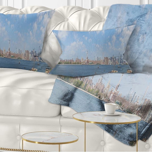 Designart New York Skyline from East River Side - Cityscape Throw Pillow - 12x20