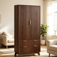 thumbnail image 4 of Ktaxon Fluted Armoire Wardrobe Closet with Hanging Rod, Elegant Oak Finish Drawer Shelf, 4 of 6