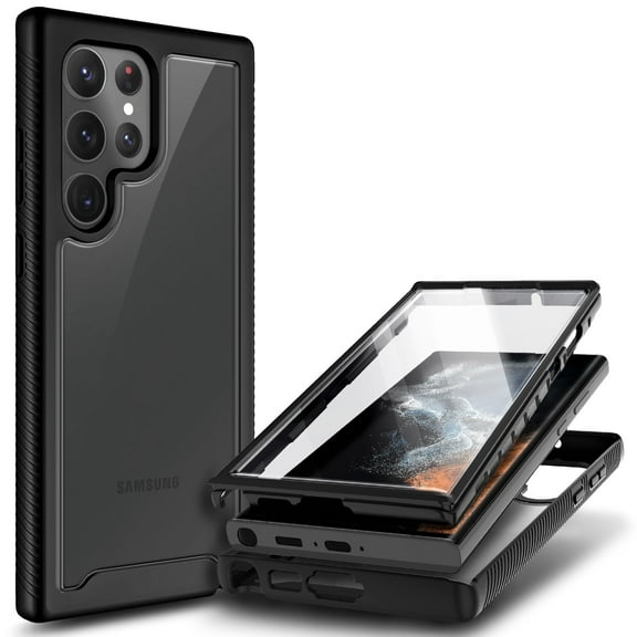 Nagebee Phone Case Compatible for Samsung Galaxy S23 / S23 Plus / S23 Ultra with [Built-in Screen Protector], Full-Body Shockproof Protective Bumper Cover Impact Resist Durable (Black)