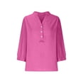 thumbnail image 5 of Dagegui Cotton Linen Shirts for Women 3/4 Length Sleeve Tops Casual Loose Fit V Neck Tees 2025 Summer Fashion Blouse Hot Pink S-2XL, 5 of 5