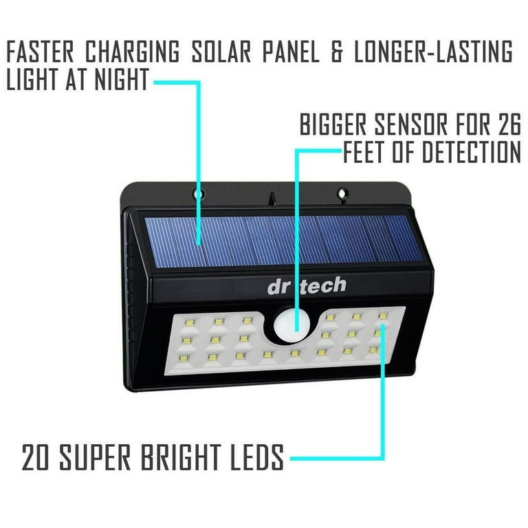 2 Pcs Dr tech Solar Lights - Bright 20 LED Solar Power Security Light with Motion Sensor . Wireless Waterproof Wall Lights for Driveway Patio Garden Path Fence Outdoor 2 Pcs Dr tech Solar Lights - Bright 20 LED Solar Power Security Light with Motion Sensor . Wireless Waterproof Wall Lights for Driveway Patio Garden Path Fence Outdoor