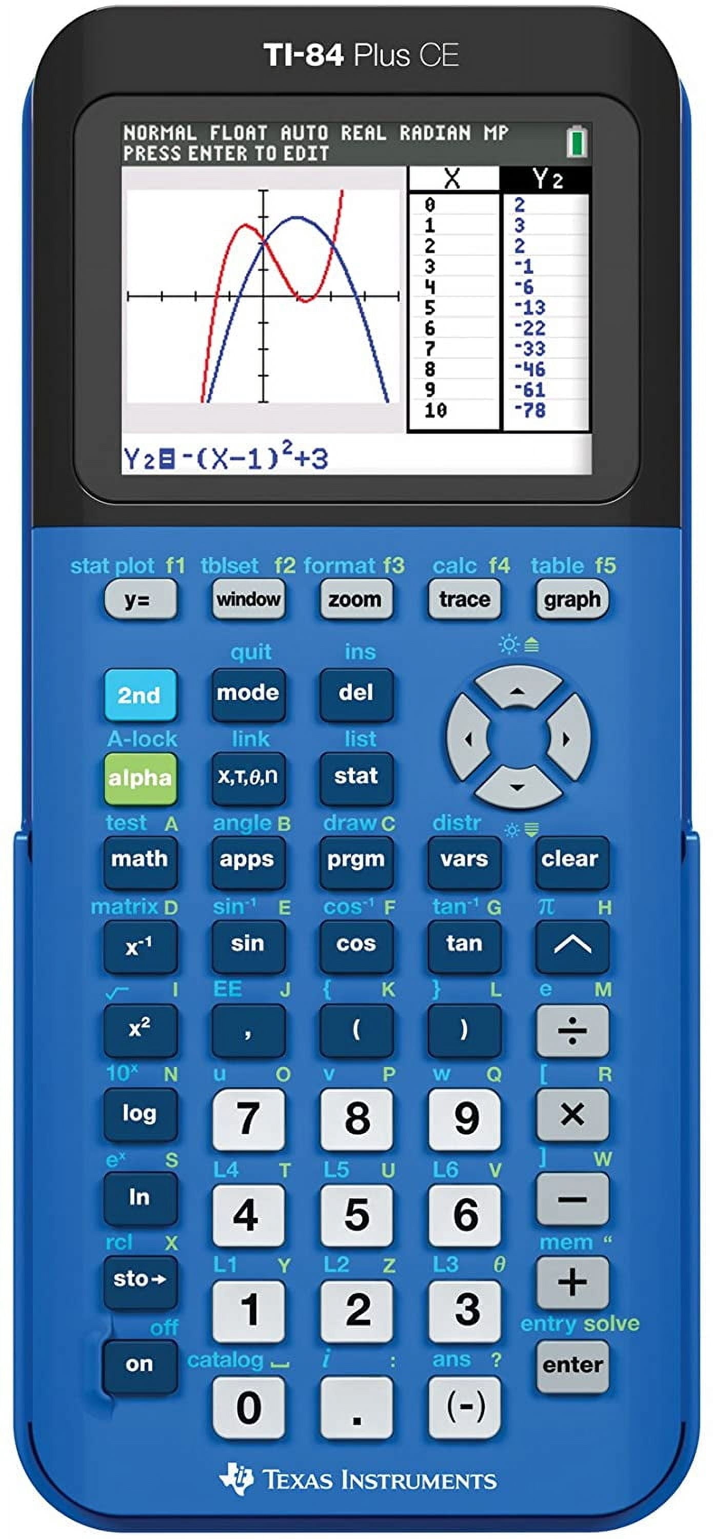 Pre-Owned Texas Instruments TI-84 Plus CE Graphing Calculator, Bionic Blue, Rechargeable, High School and College
