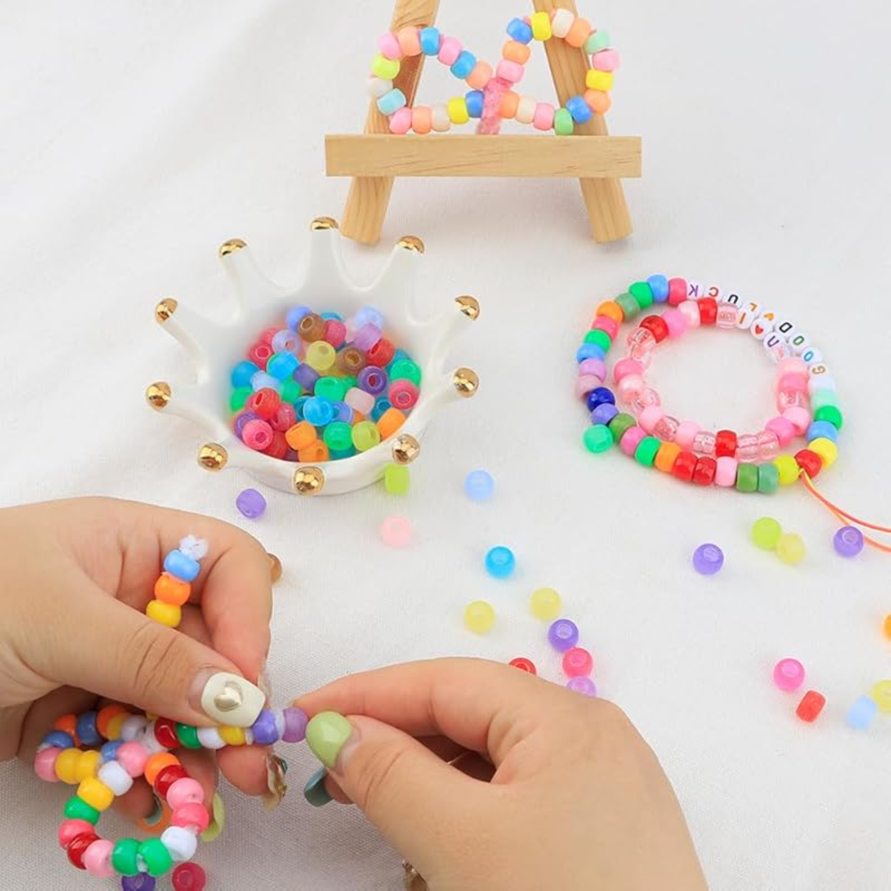 4000 Pcs Bulk Pony Beads for Jewelry Making, 6x9mm Colorful Plastic Craft Beads for DIY Bracelets, Keychains and Hair Accessories