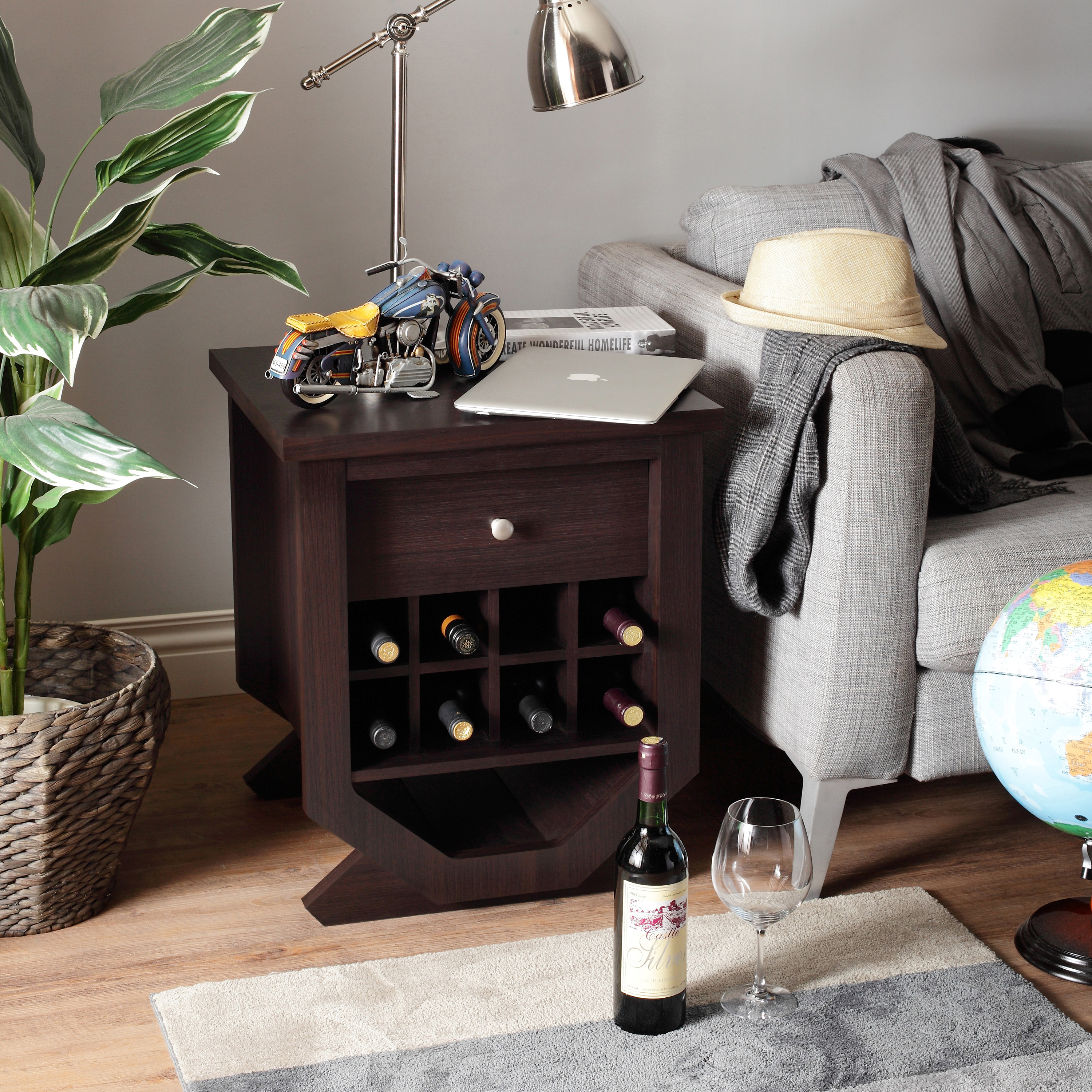 Furniture of America Amy Contemporary MultiStorage End Table, Espresso