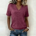thumbnail image 2 of Yyeselk Womens Tops Short Sleeve Banded Bottom Stretch Summer Tops V Neck T Shirts Casual Ladies Tees Loose Fit Clothing Hot Pink S, 2 of 8