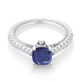 thumbnail image 2 of Gem Stone King 925 Sterling Silver Blue Lapis and White Created Sapphire Engagement Ring for Women (1.27 Cttw, Cushion 6MM, Gemstone Birthstone, Available in Size 5, 6, 7, 8, 9), 2 of 5