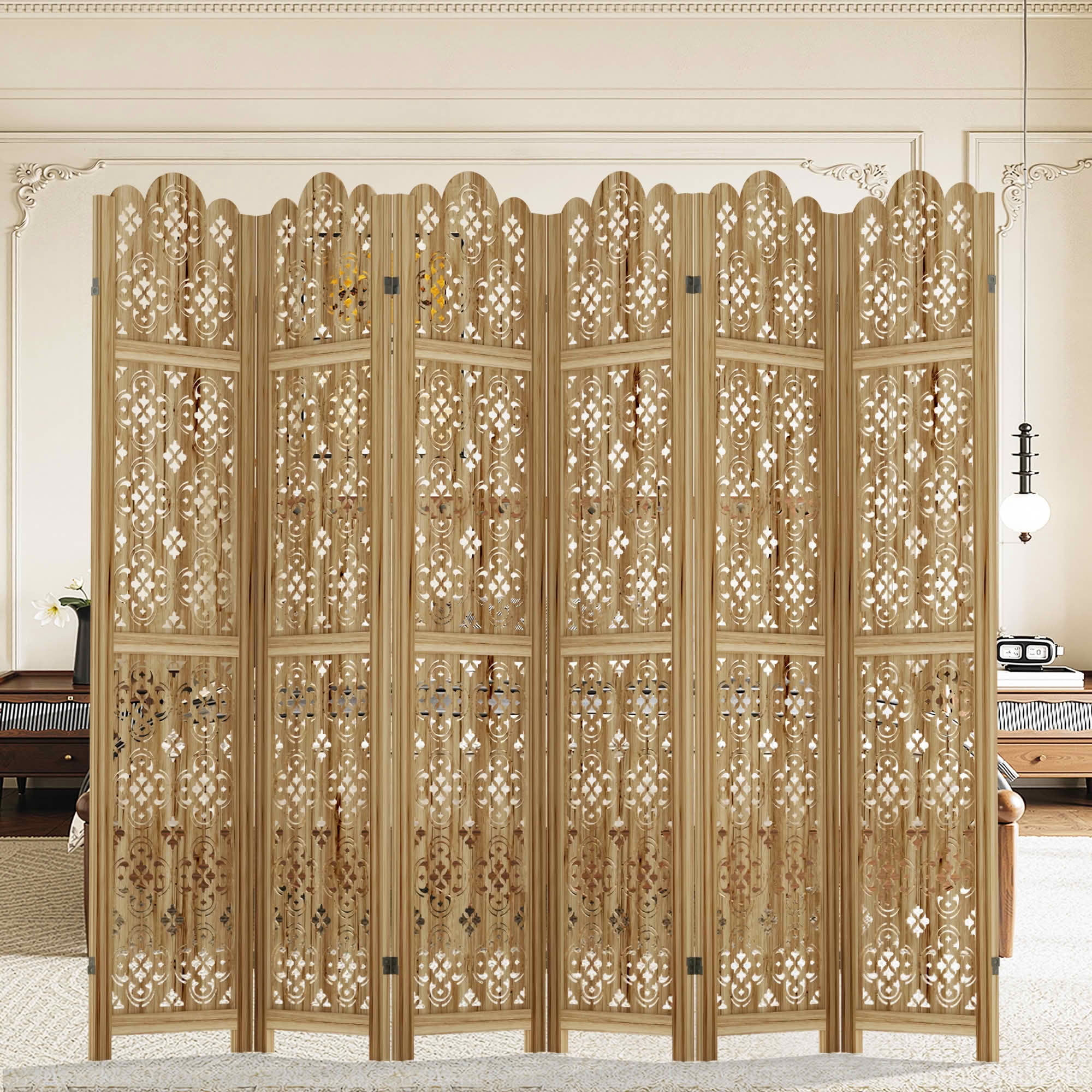 MAYEERTY 95x1x67 Inch Natural Charcoal Coin Wooden Folding Privacy Screen, 6 Panel Set for Home & Patio
