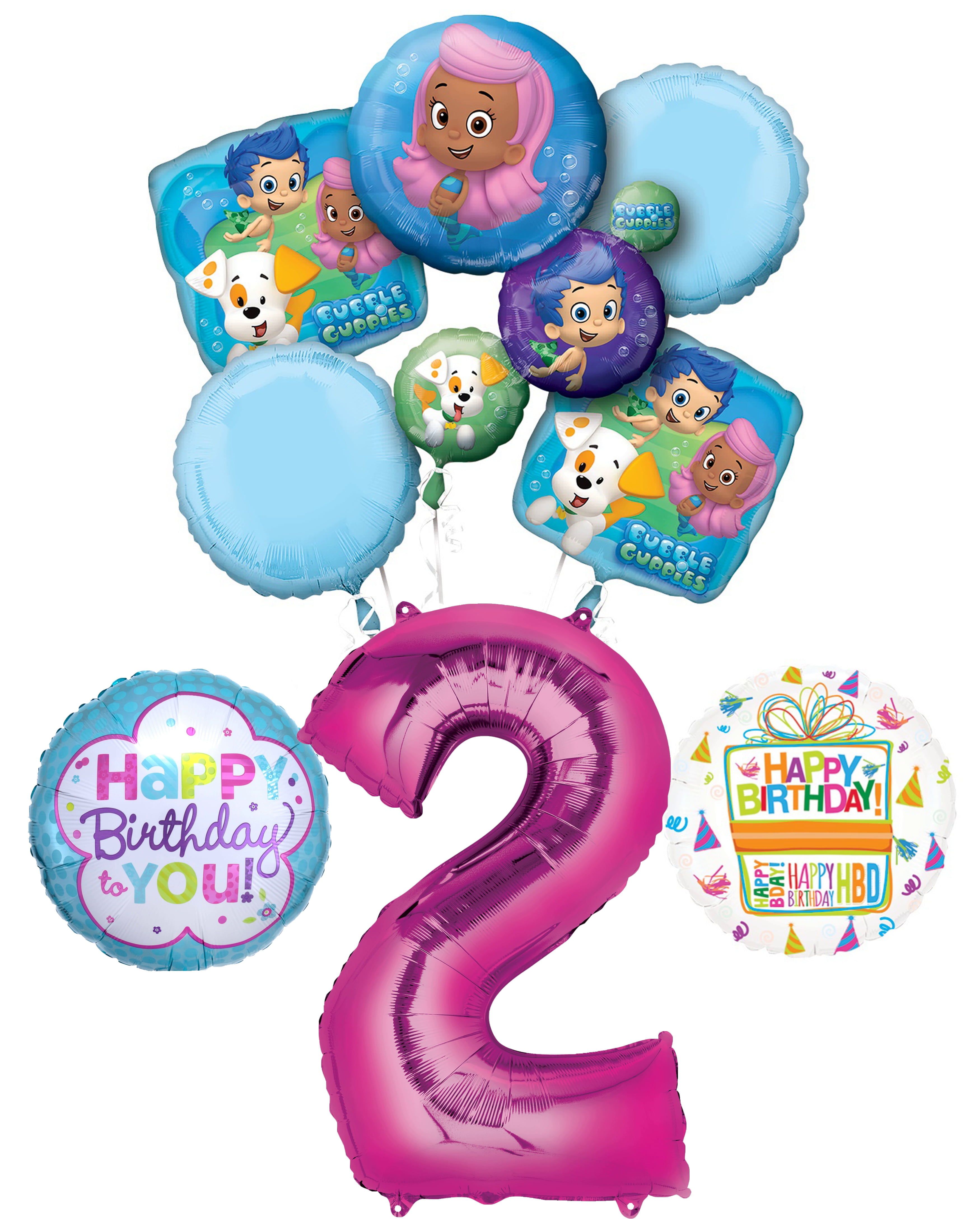 Bubble Guppies 2nd Birthday Party Supplies Balloon Bouquet Decorations Pink... 