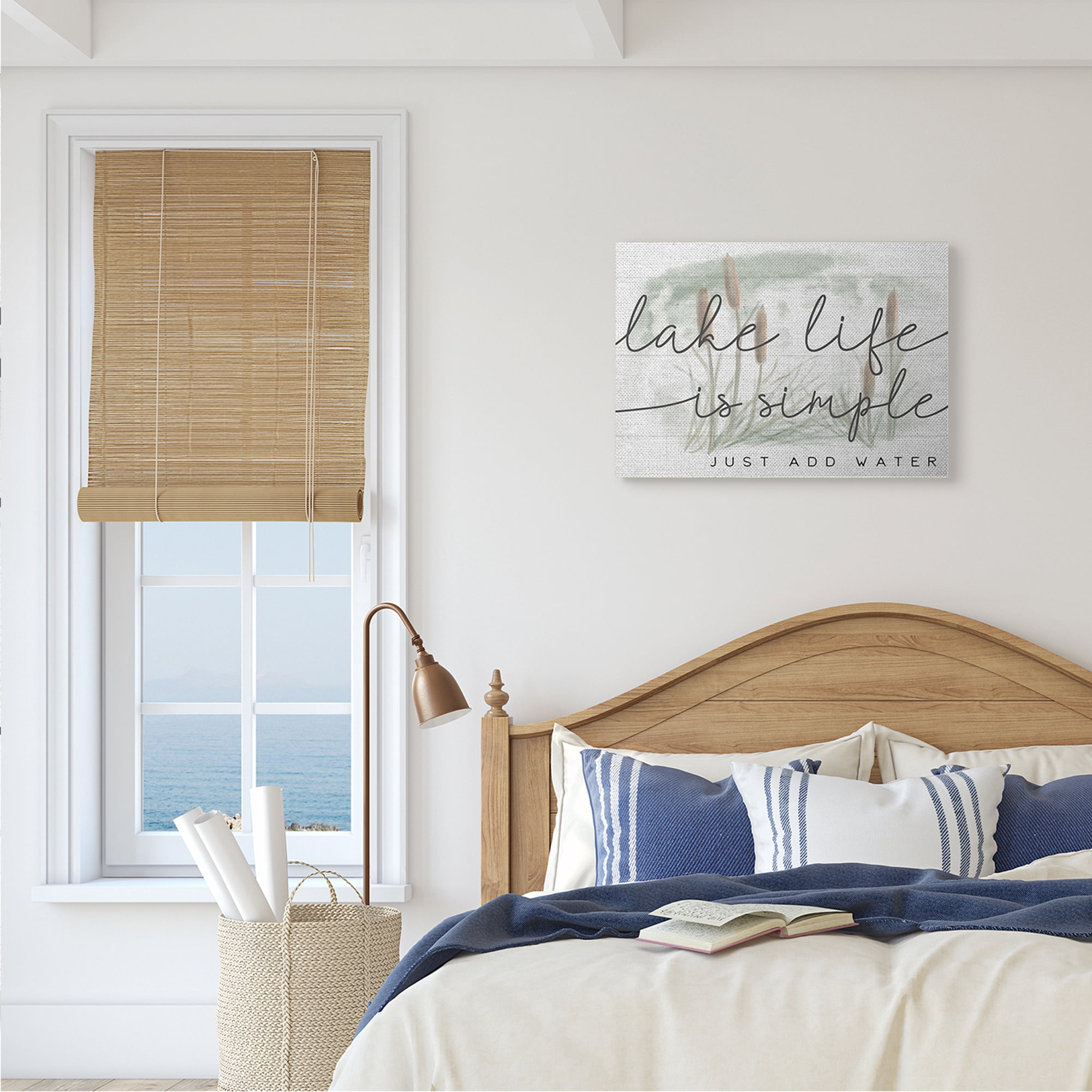 Stupell Industries Lake Life Simplicity Phrase Cattail Water Plants Inspirational Painting Gallery Wrapped Canvas Art Print Wall Art, 16 x 20