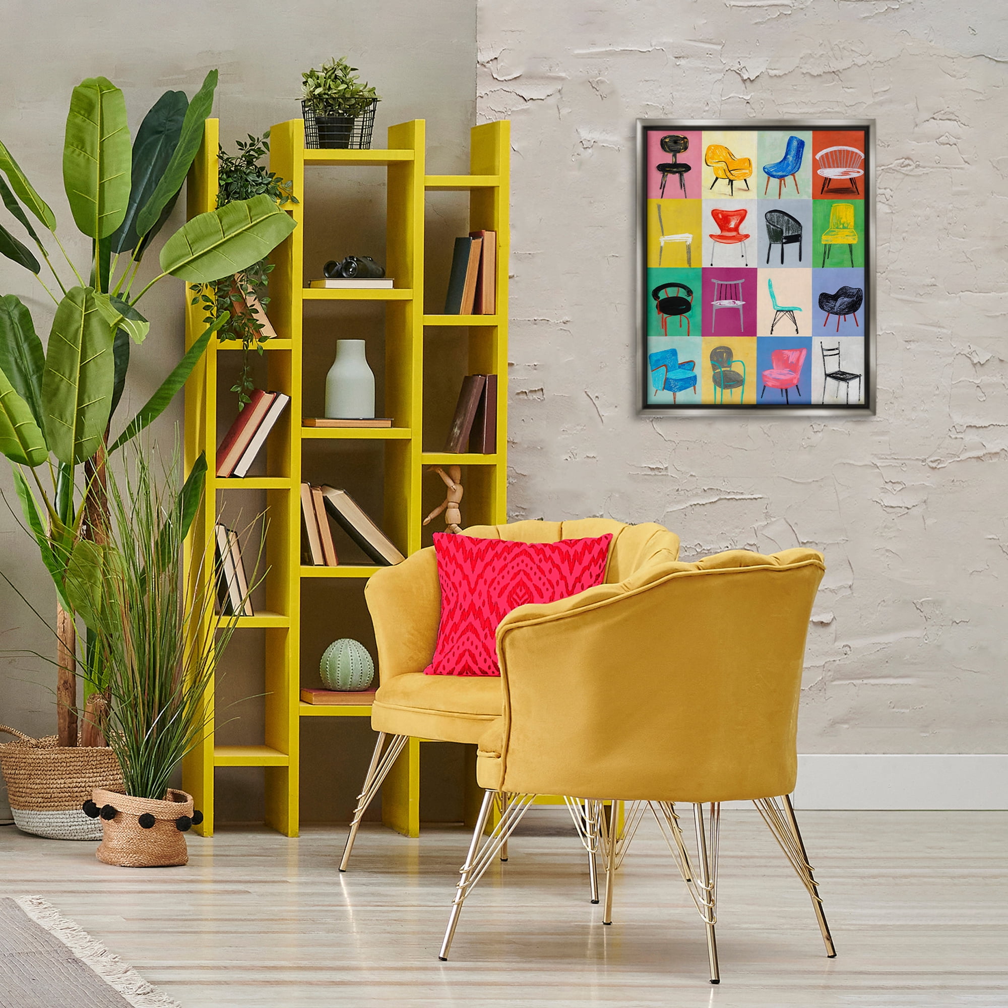Stupell Industries Bright Modern Chairs Animals & Insects Painting Gray Floater Framed Art Print Wall Art, 17 x 21