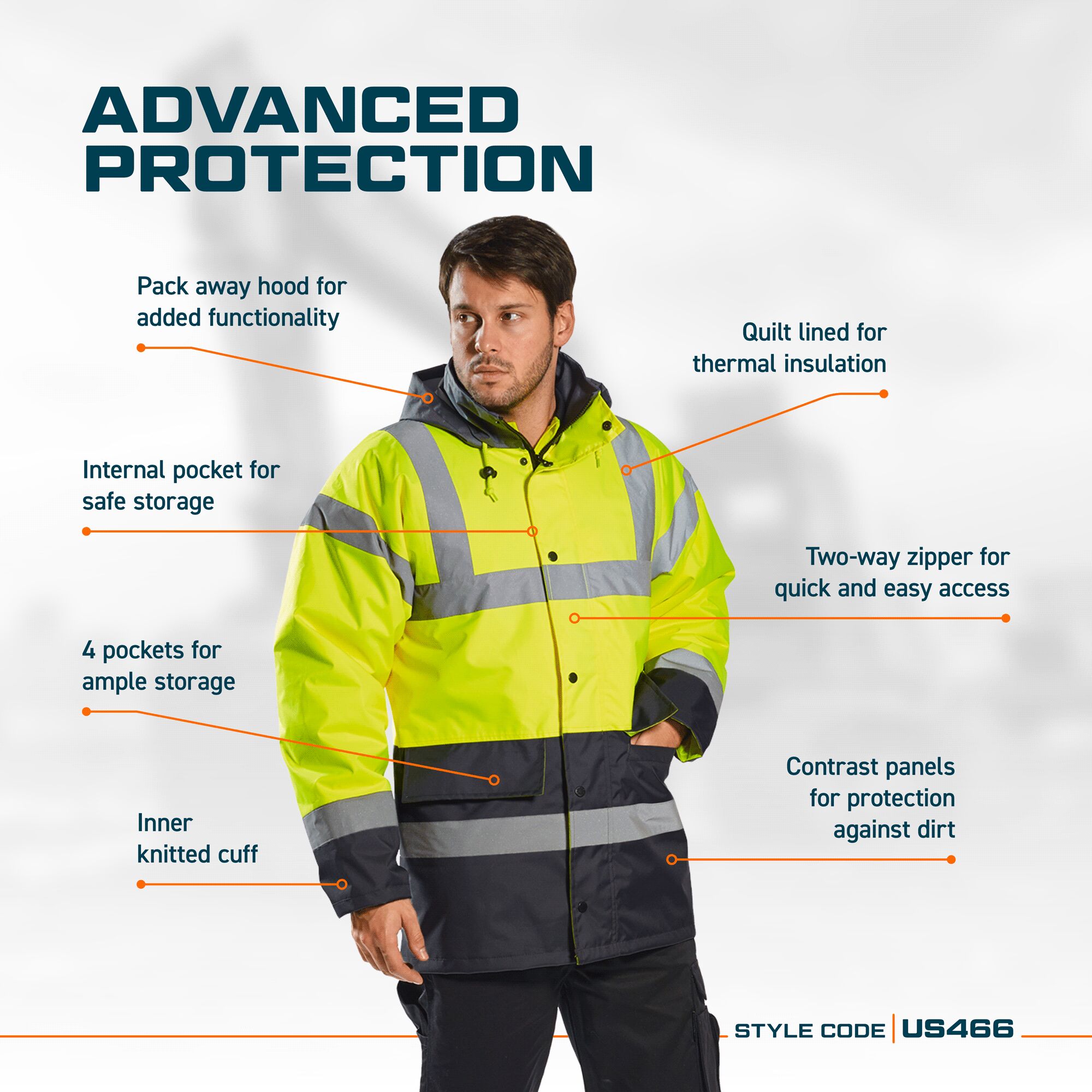 Portwest US466 Men's Waterproof Hi-Vis Traffic Jacket – Reflective Safety Coat