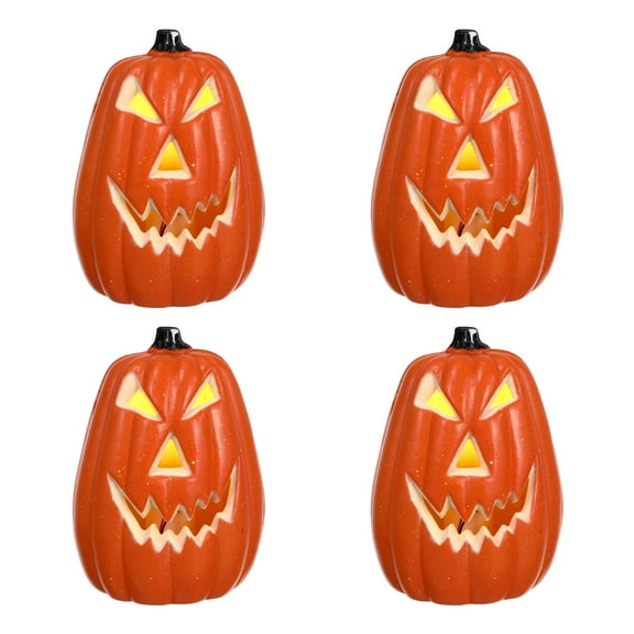 4pcs LED Pumpkin Lamp Halloween Light Glowing Decorative Lamp (warm light)