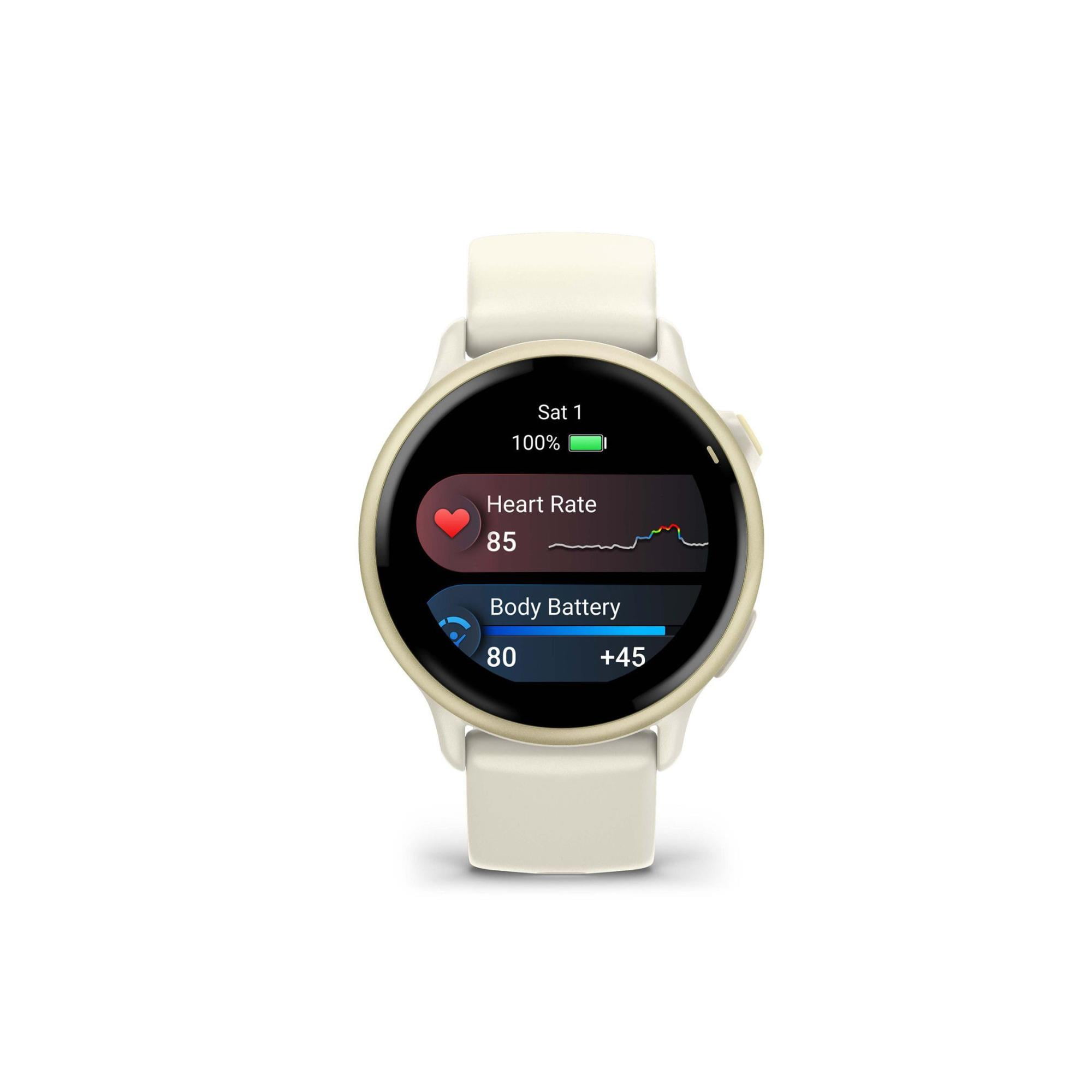 Garmin vivoactive 6 Smartwatch (Lunar Gold/Bone Band) Bundle with Fitness and Wellness Plus Software and Tempered Glass