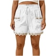 thumbnail image 3 of Sentmoon Swim Shorts Women Drawstring Elastic Waist Womens Bermuda Shorts Breathable Solid Color Lace Regular Fit Womens Shorts with Pockets Comfy for Pool and Party Beach Supplies S-2XL, 3 of 9