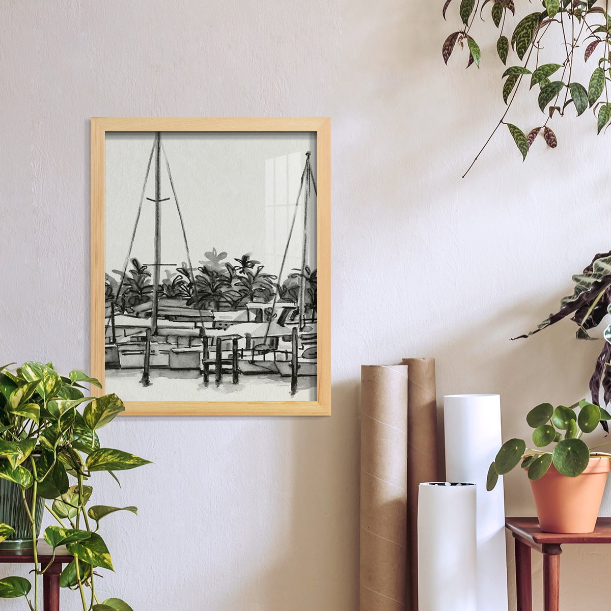 Neutral Tropics II - Framed Print w/glass - Natural Wood
