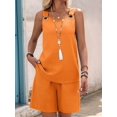 thumbnail image 4 of Women's Round Neck O-Ring Sleeveless Tank Top and Shorts 2 Piece Outfit Set Orange M, 4 of 7
