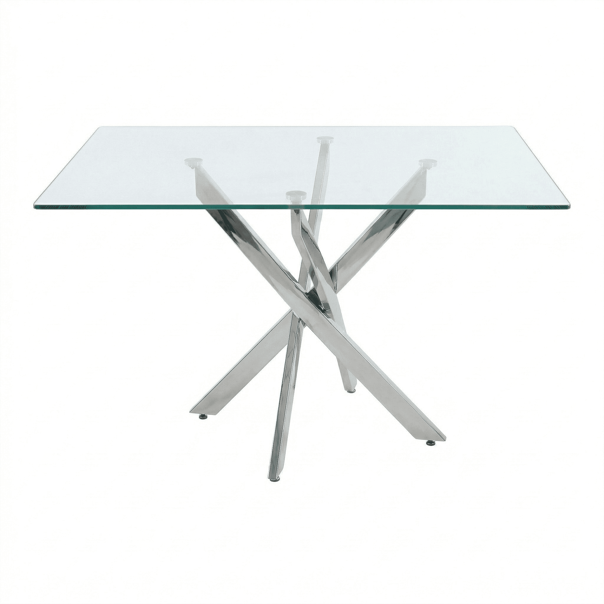 Garitin Dining Table and Rectangular Glass Top Kitchen Table 47.24 Inch, Modern Center Table with Silver Metal Legs for Dining Room, Silver