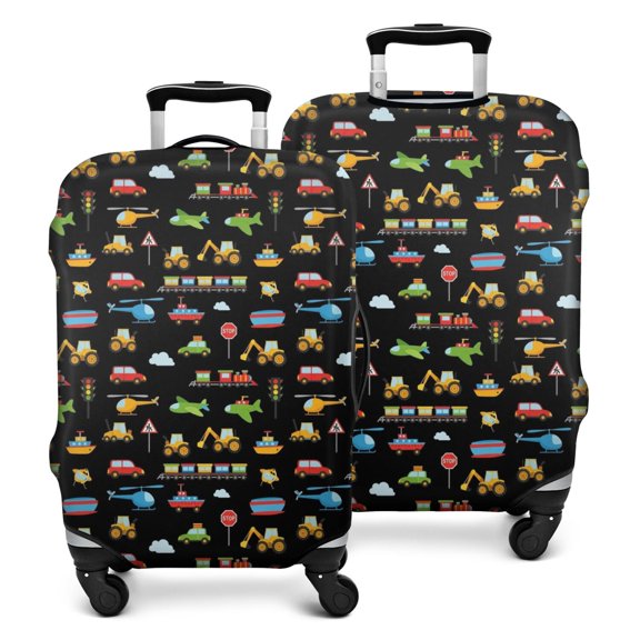 Cartoon Traffic Vehicles Signs Black Pattern Luggage Cover Fashion Suitcase Cover Baggage Covers Fit 25-28 Inch Luggage (Go Travel)