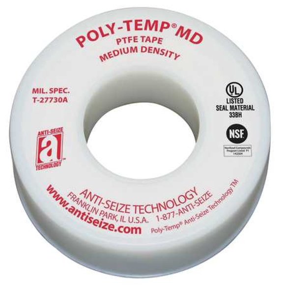 ANTI-SEIZE TECHNOLOGY 16025 White PTFE Poly-Temp Medium Density Tape, 520" Length, 0.25" Width (Pack of 5)