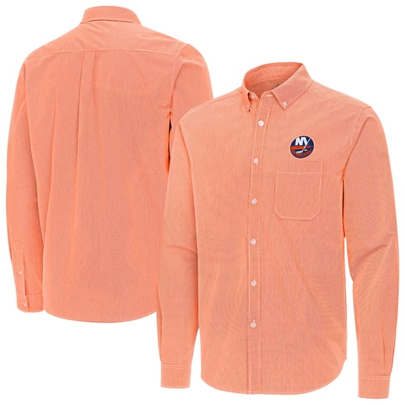 Men's Antigua Orange New York Islanders Porter Woven Tri-Blend Long Sleeve Button-Down Shirt