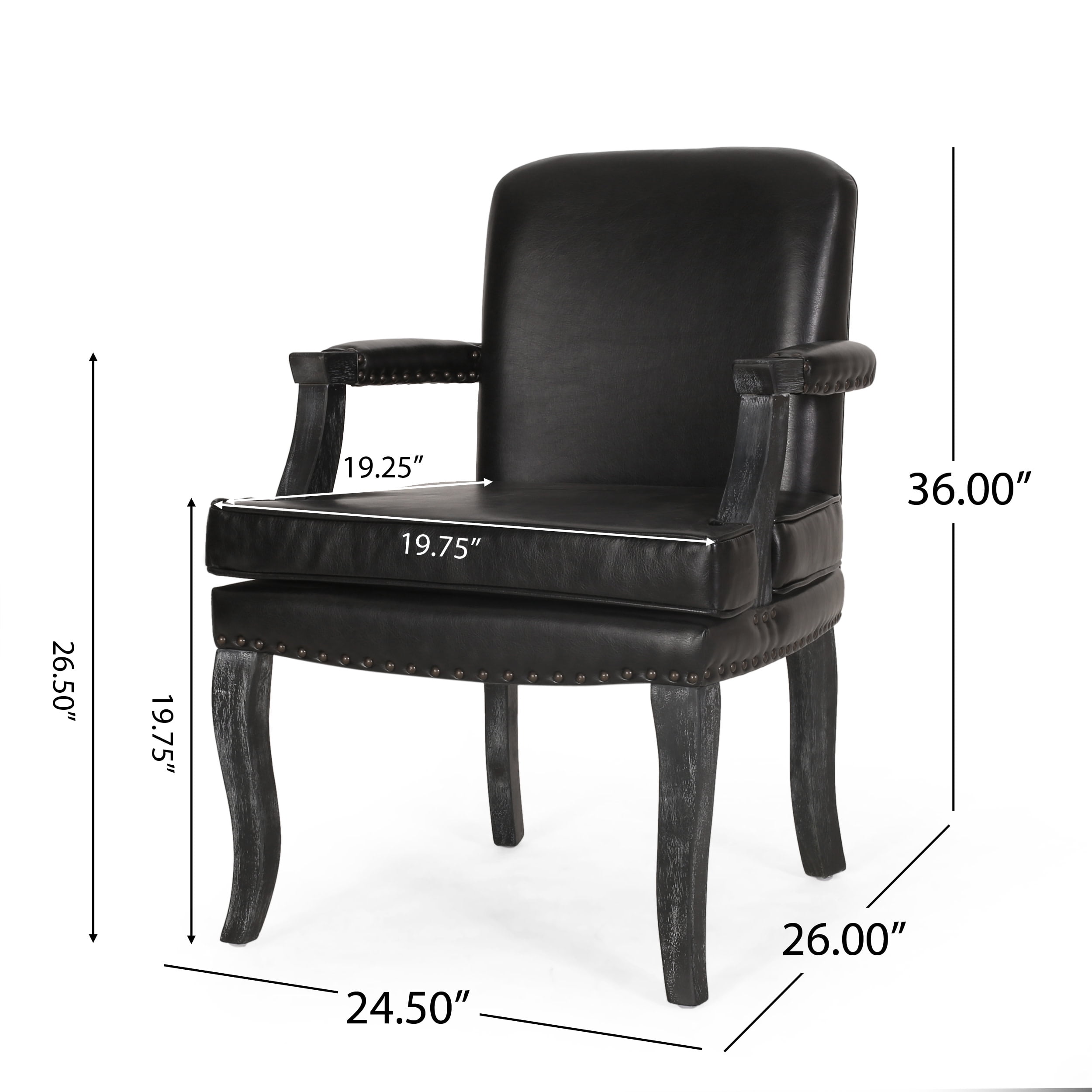 Noble House Ardson Faux Leather Dining Arm Chair, Set of 4, Midnight Black and Gray