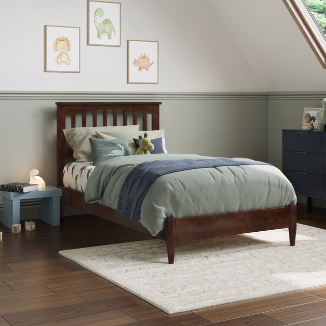 Becket Lit Plateforme Bas à Profil Bas en Bois pour Simple, Noyer