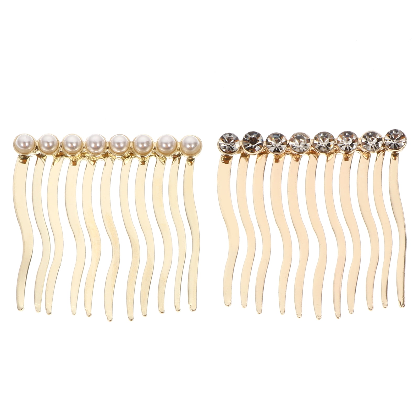 2Pcs Alloy Women Hair Combs Rhinestone Pearl Hair Clips All-match Headdress