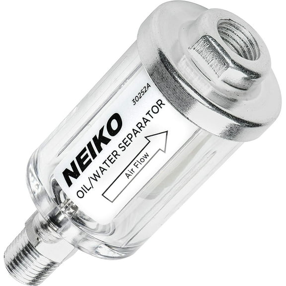 NEIKO 30252A Water and Oil Separator for Air Line | 1/4" NPT Inlet and Outlet | 90 PSI | Air Compressor and Air Tool Accessory | Protect Lifespan of Pneumatic Tools | Water Moisture Filter Dryer