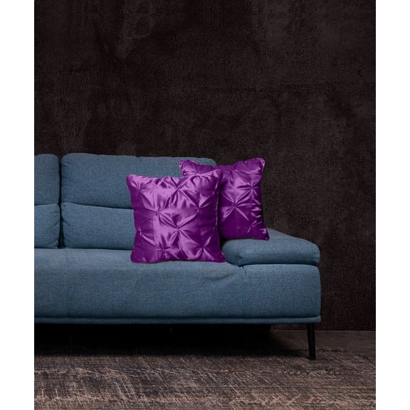 Roch Linen Set of 2 Pintuck Design Throw Pillow Cover ( 16x16 inch) Silky Soft Shiny Decorative Satin Cushion Cover for Bed Sofa Couch !!(Purple)