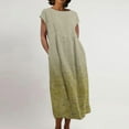 thumbnail image 1 of Meichang Robe d'Été en Coton et Lin à Manches Courtes pour Femme, Col Rond, Coupe Ample, Dégradé, Robe Midi Bohème Décontractée à Imprimé, Robe de Travail Rétro Légère Évasée, Jaune, P, 1 of 5